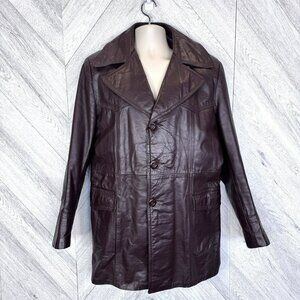 Vintage 70s Leather Jacket Size Large Brown Hipster Hippie Retro Western Cowboy